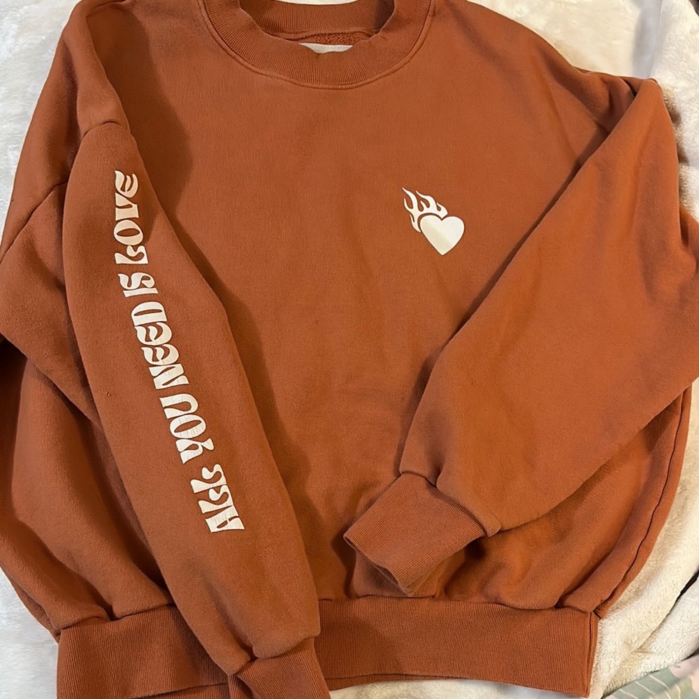 Rust Orange Sweater with Heart and Love Design